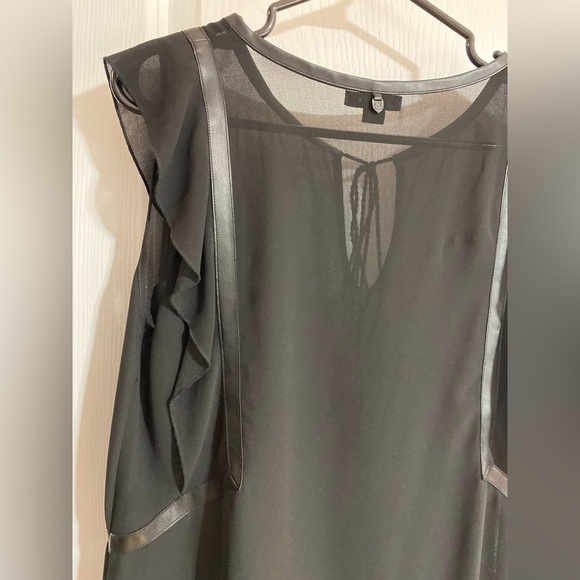 Rudsak Sheer Ruffled Sleeveless Tassel Faux Leather Black Blouse Size Medium - Picture 8 of 10